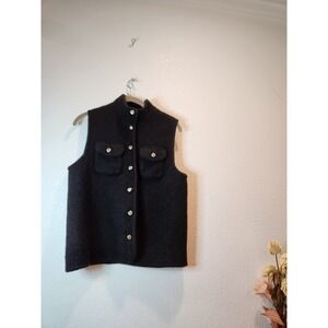 Charter Club 100% Wool Black Vest L Sleeveless‎ Button Front Pockets Classic